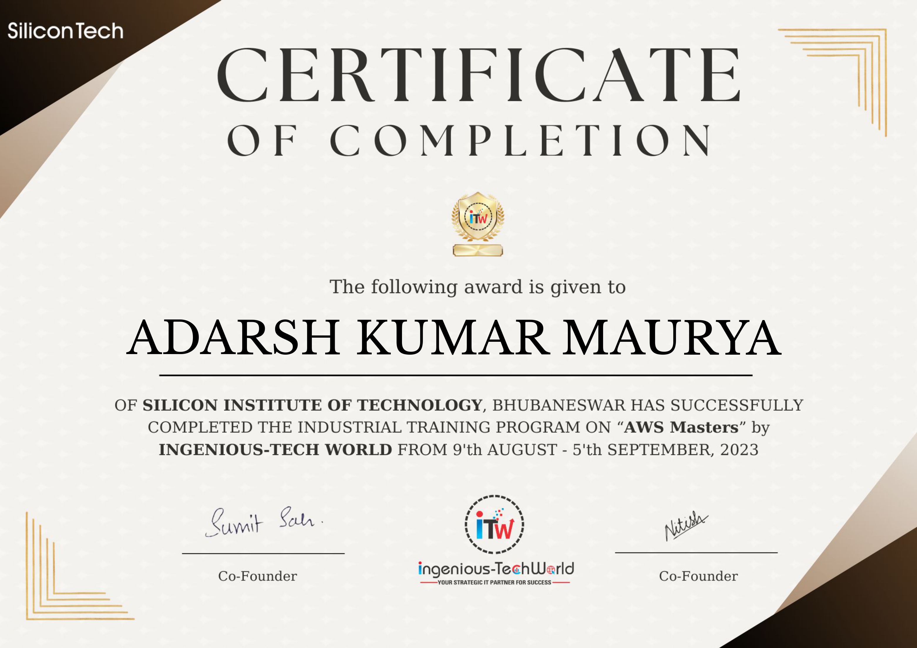 AWS Cloud Data Engineering Internship Certificate
